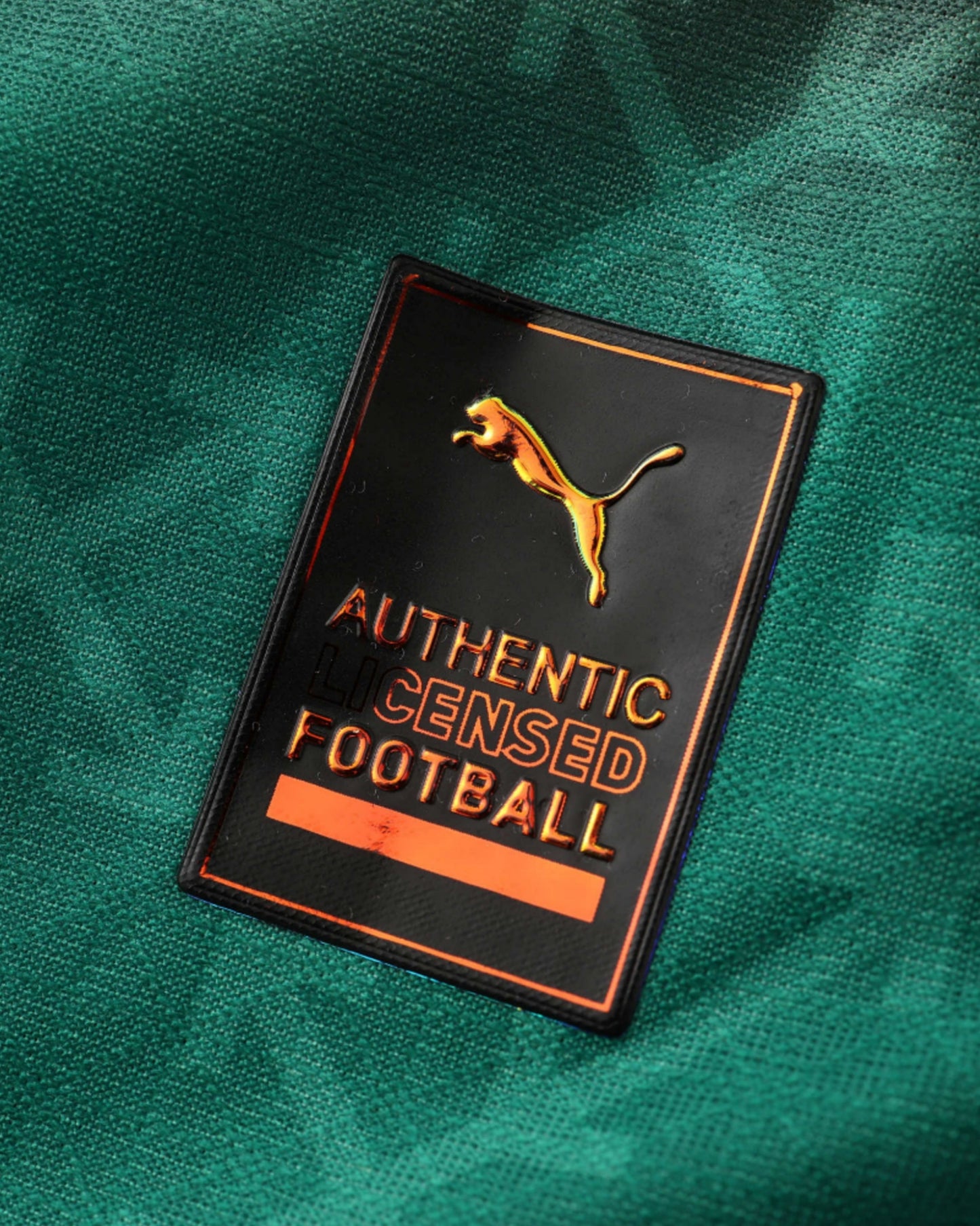 AC Milan x Off-White football jersey Puma authentic licensed patch on green textured fabric
