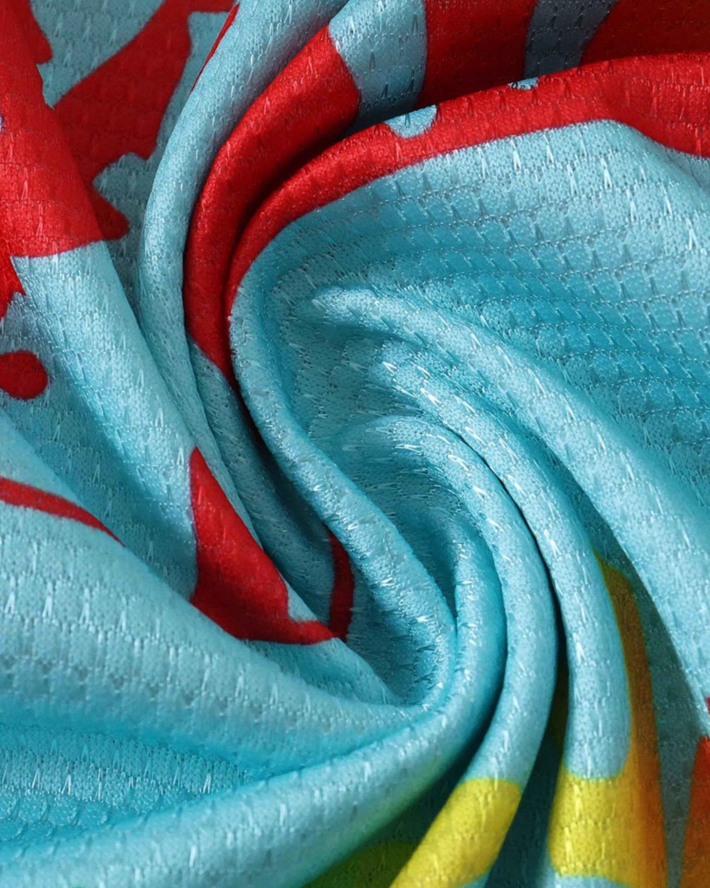 Ajax x Bob Marley football jersey 2024 close-up of light blue and red textured weave fabric