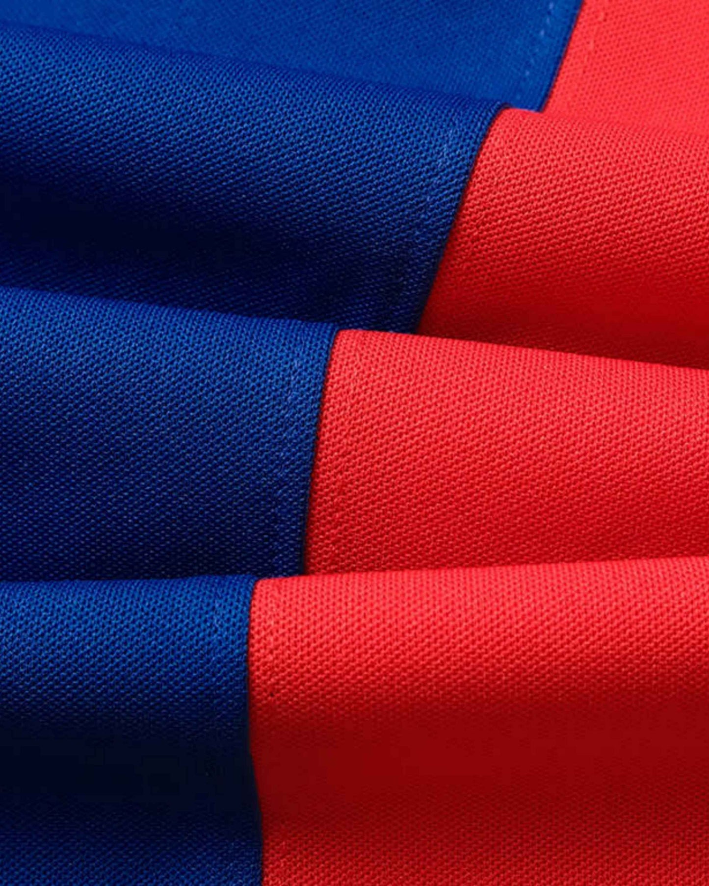Blue and red striped fabric with a textured weave.