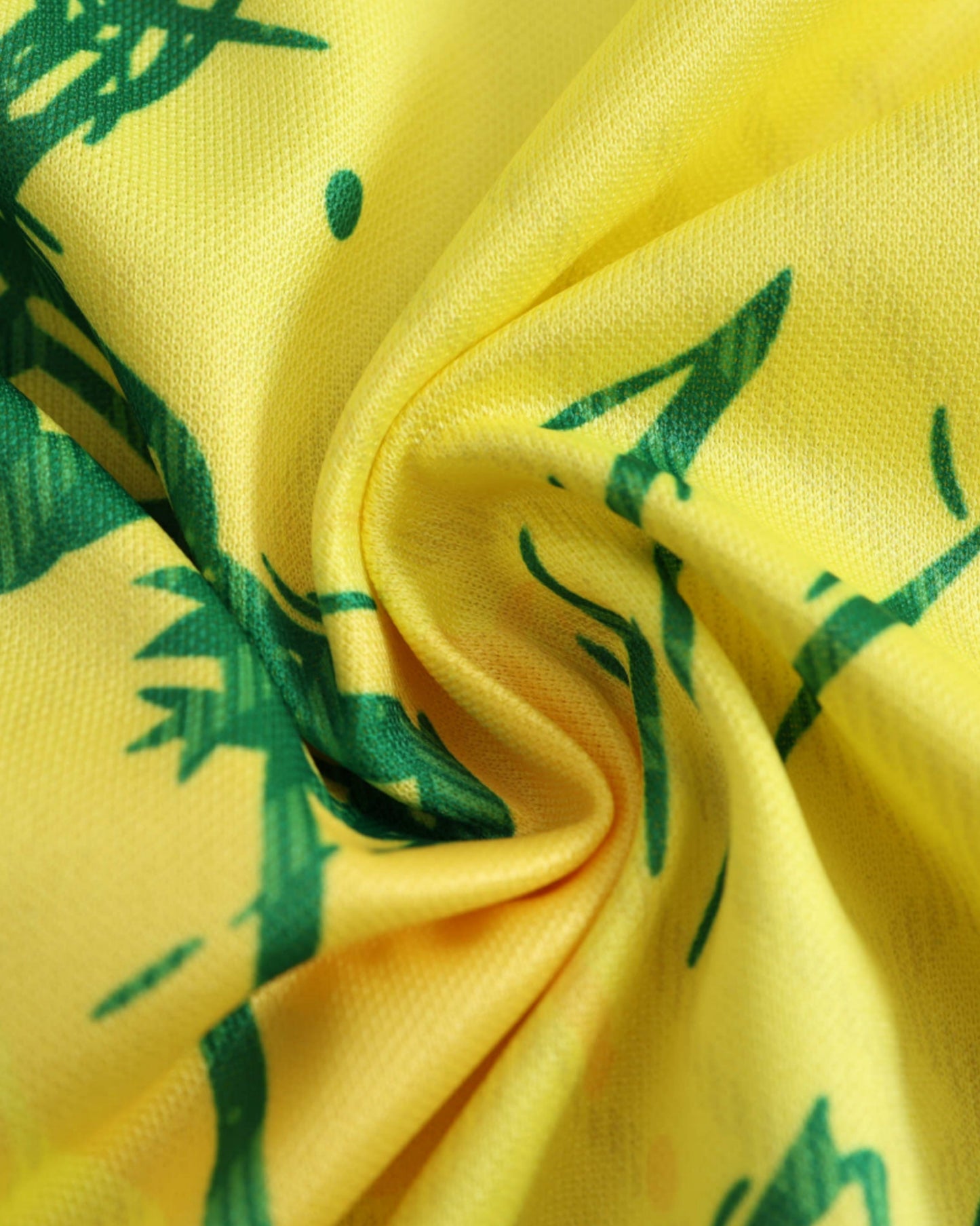 Yellow fabric with green abstract dove pattern of Brazil Samba Wings football jersey
