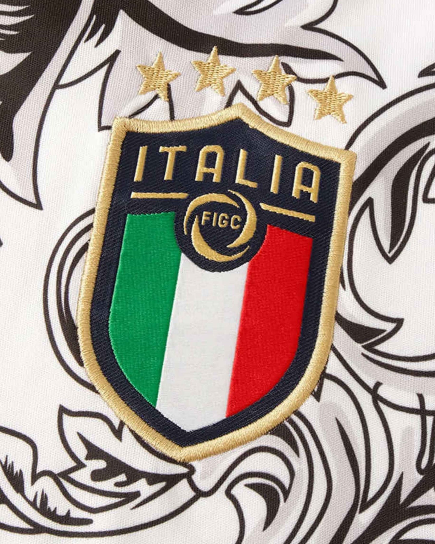 Italy flag shield crest with stars on white Versace baroque football jersey