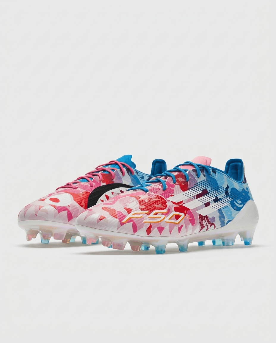 adidas F50 Elite x BAPE FG football boots pair view on white background