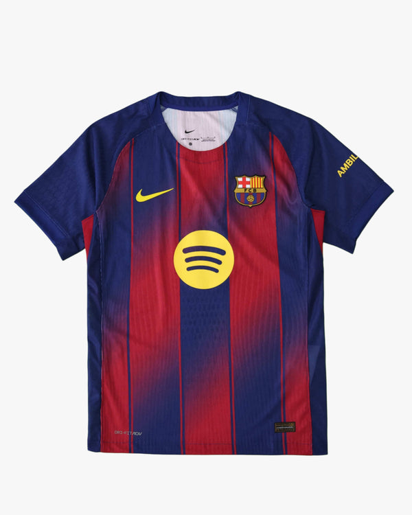 Nike FC Barcelona 2025/26 home jersey with blue and red stripes.
