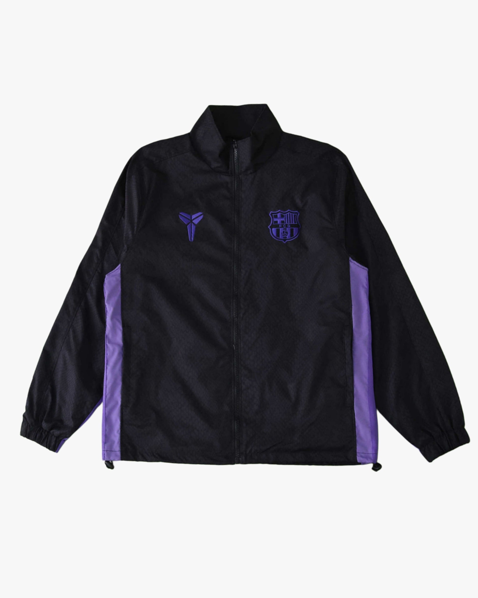 Footxo Barcelona black and purple soccer training windbreaker jacket.