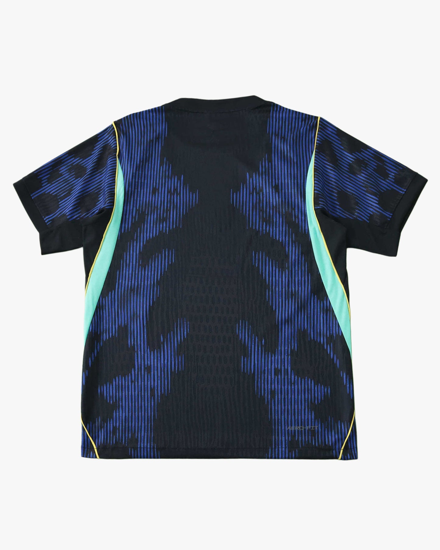 Brazil Away football jersey 2026 World Cup angled view of blue and black Jordan shirt