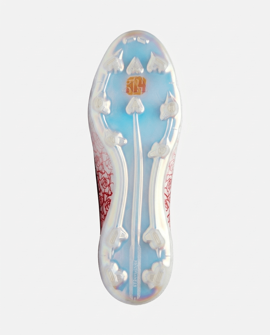 F50 Elite x Lamine Yamal Heartbreaker football boots top view of laceless rose-graphic upper