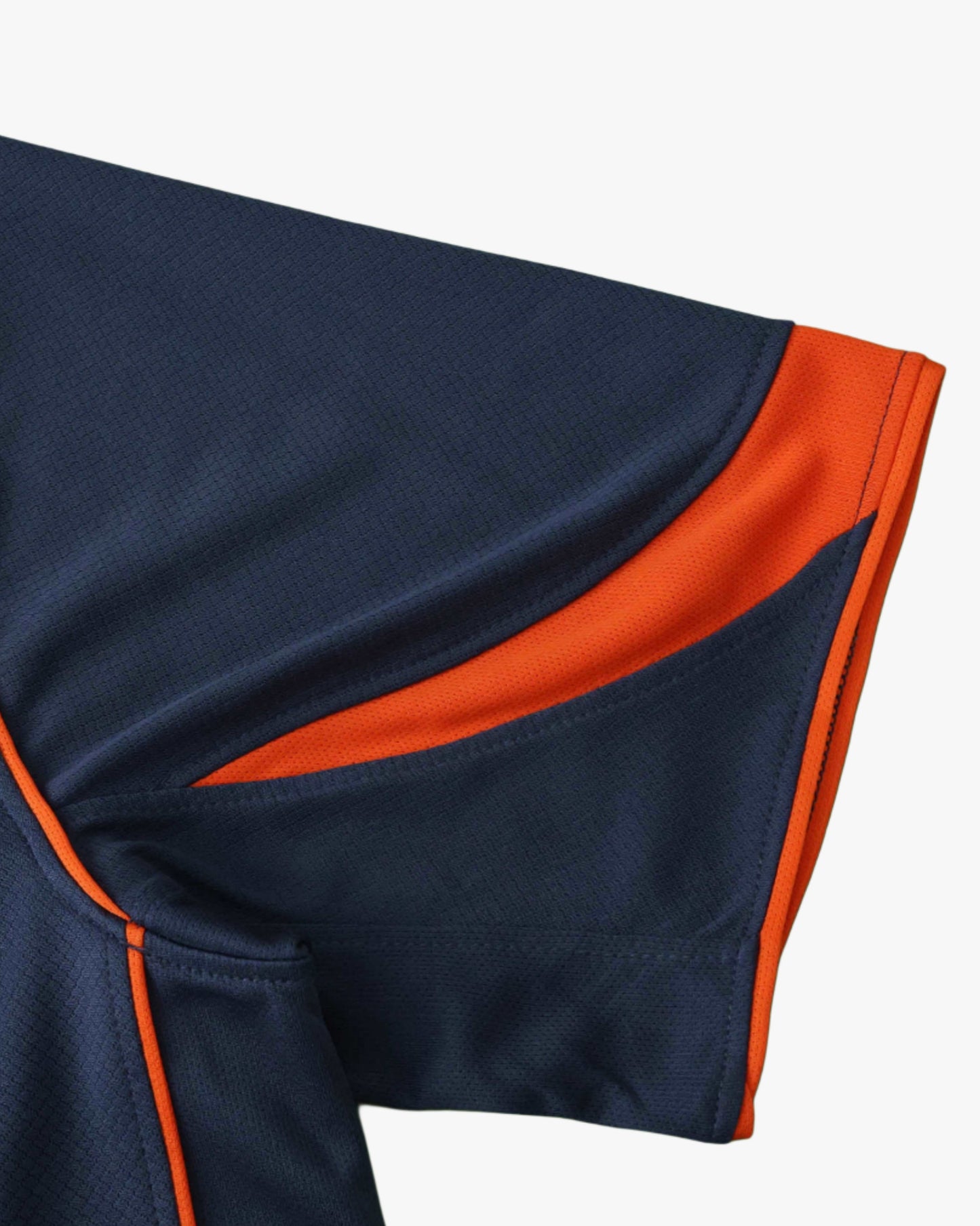 Dark blue and orange Inter Milan football jersey sleeve detail.