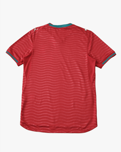 Red Footxo Portugal 2025/26 home soccer jersey with wavy pattern.