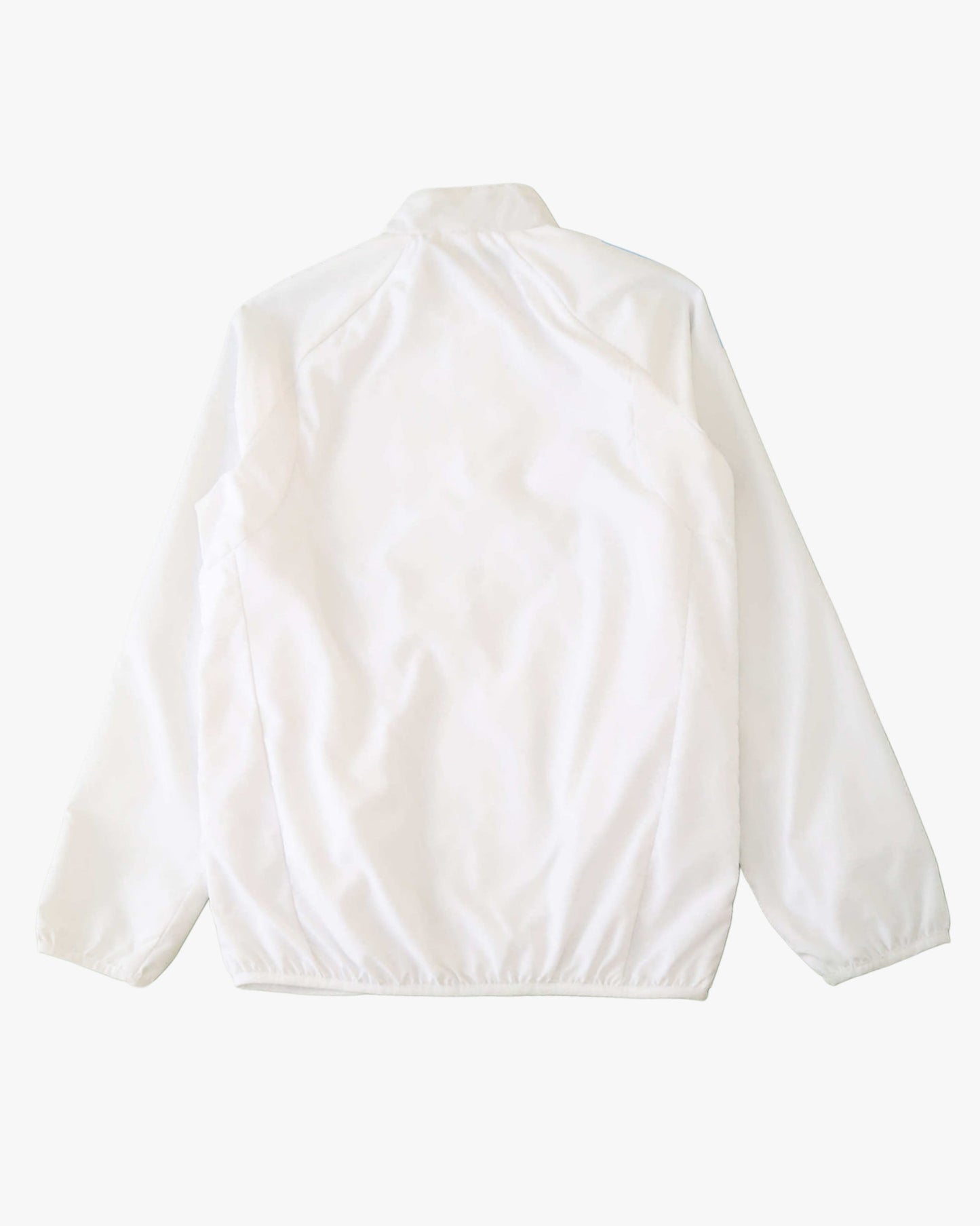 Back view of a white Real Madrid training windbreaker jacket.