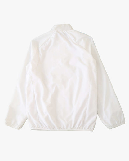 Back view of a white Real Madrid training windbreaker jacket.